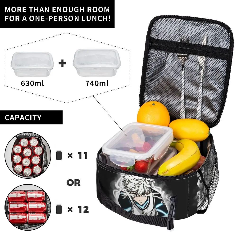 Kawaii Cartoon Blue Lock Seishirō Nagi Printed Black Lunch Bag