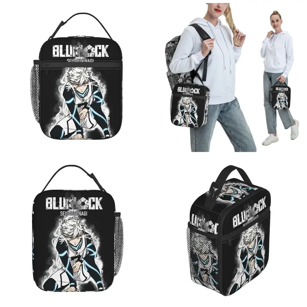 Kawaii Cartoon Blue Lock Seishirō Nagi Printed Black Lunch Bag