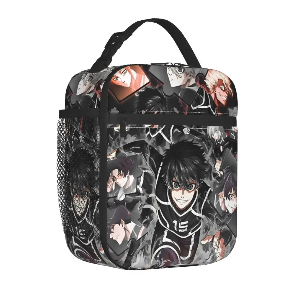 Kawaii Cartoon Blue Lock Character Black Lunch Bag