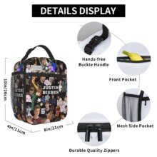 Justin Bieber Insulated Lunch Bags Portable Music Meal Container Cooler Bag Tote Lunch Box Beach Outdoor Food Storage Bags Justin Bieber Insulated Lunch Bags Portable Music Meal Container Cooler Bag Tote Lunch Box Beach Outdoor Food Storage Bags