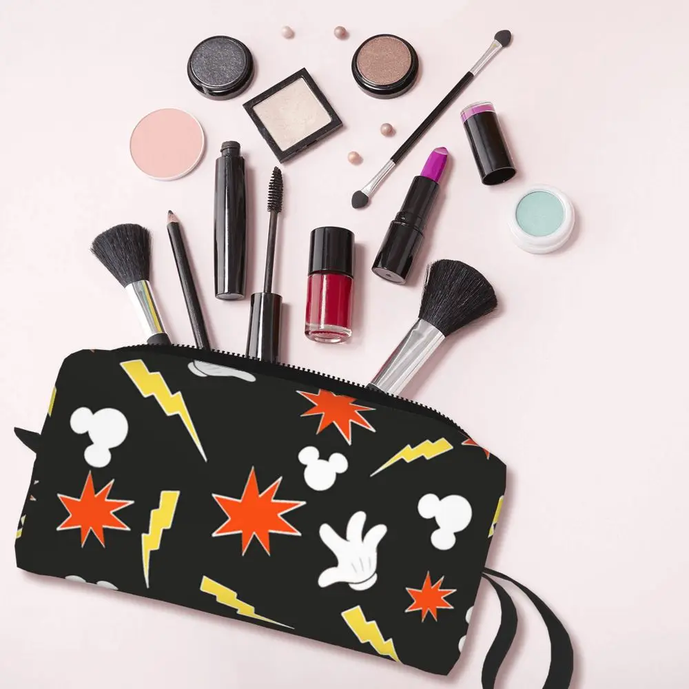 Mickey Mouse Grid Pattern Kawaii Black Waterproof Pouch