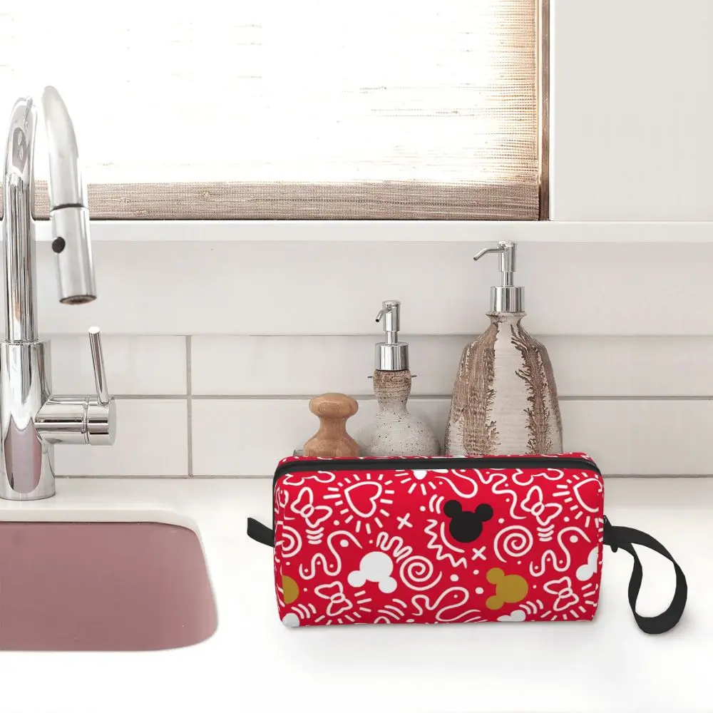 Mickey Mouse Grid Pattern Kawaii Red Waterproof Pouch