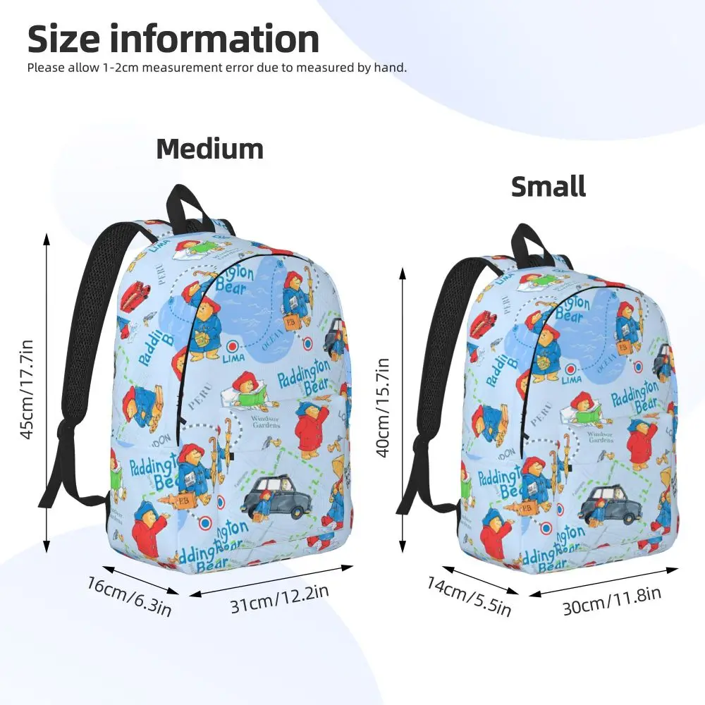 Cartoon Paddington Bear Fabric Pattern Kawaii Backpack