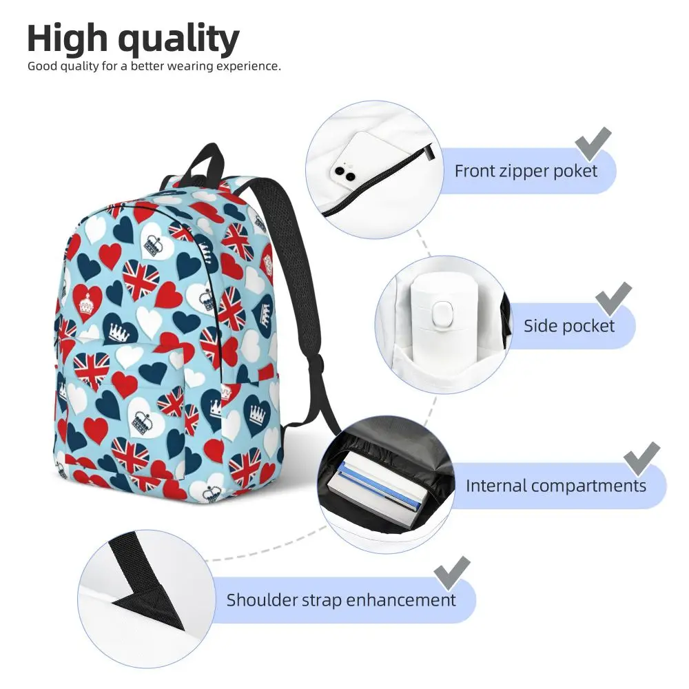 United Kingdom Heart Symbols Kawaii Backpack United Kingdom Heart Symbols Kawaii Backpack