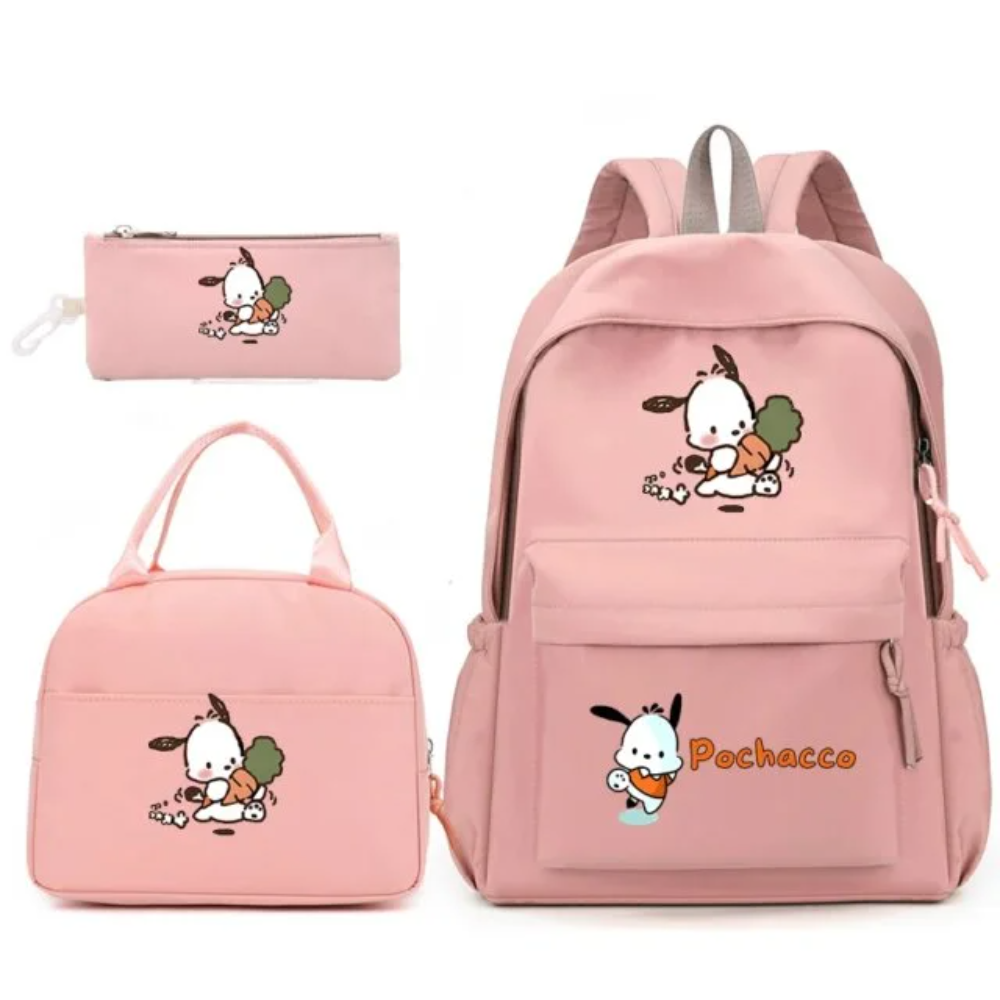 3Pcs/Set Cartoon Pochacco Kawaii Schoolbag And Lunch Bag With Pencil Case
