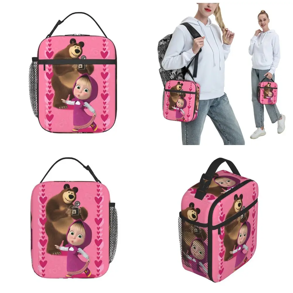 Kawaii Cartoon Masha And The Bear Pink Lunch Bag