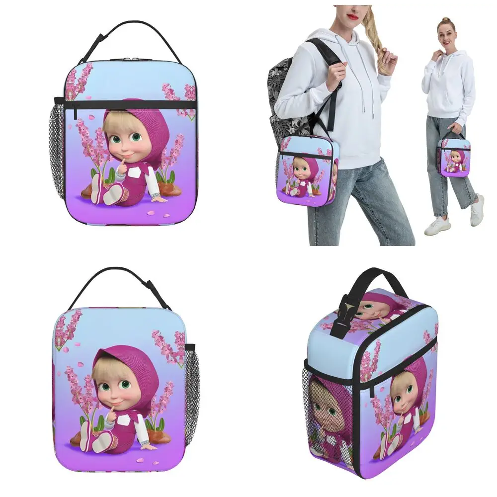 Cartoon Masha And The Bear Kawaii Insulated Lunch Bag