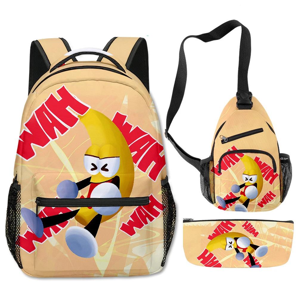 3Pcs/Set Kawaii Cartoon Shovelware Brain Game The Dancing Banana 3D Printed Backpack
