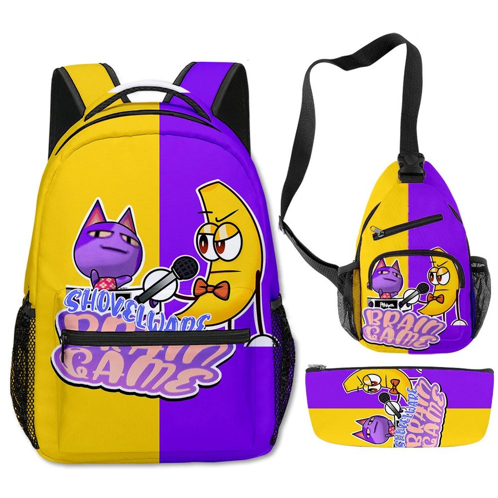3Pcs/Set Kawaii Cartoon Shovelware Brain Game The Dancing Banana And Bob 3D Printed Backpack