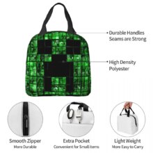 Pixel Art Lunch Bag For Girls Creeper Backgrounds Lunch Box Fun Picnic Cooler Bag Portable Zipper Oxford Thermal Lunch Bags Pixel Art Lunch Bag For Girls Creeper Backgrounds Lunch Box Fun Picnic Cooler Bag Portable Zipper Oxford Thermal Lunch Bags