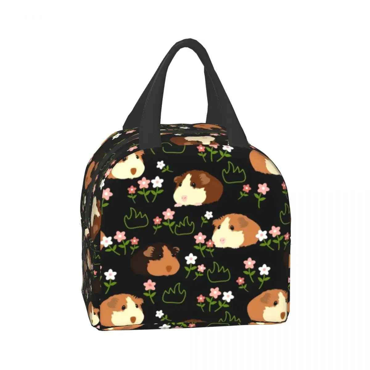 Guinea Pig And Flowers Kawaii Insulated Lunch Bag