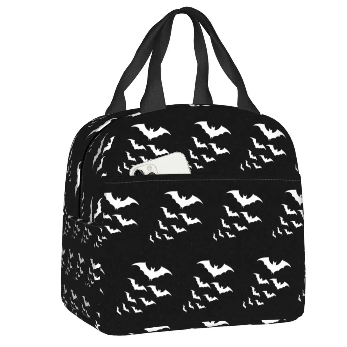 Kawaii Bat Pattern Black Insulated Lunch Bag