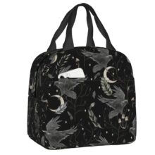 Kawaii Halloween Witch Pattern Black Insulated Lunch Bag Kawaii Halloween Witch Pattern Black Insulated Lunch Bag
