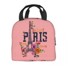 Kawaii Paris Floral Eiffel Tower Insulated Lunch Bag Kawaii Paris Floral Eiffel Tower Insulated Lunch Bag