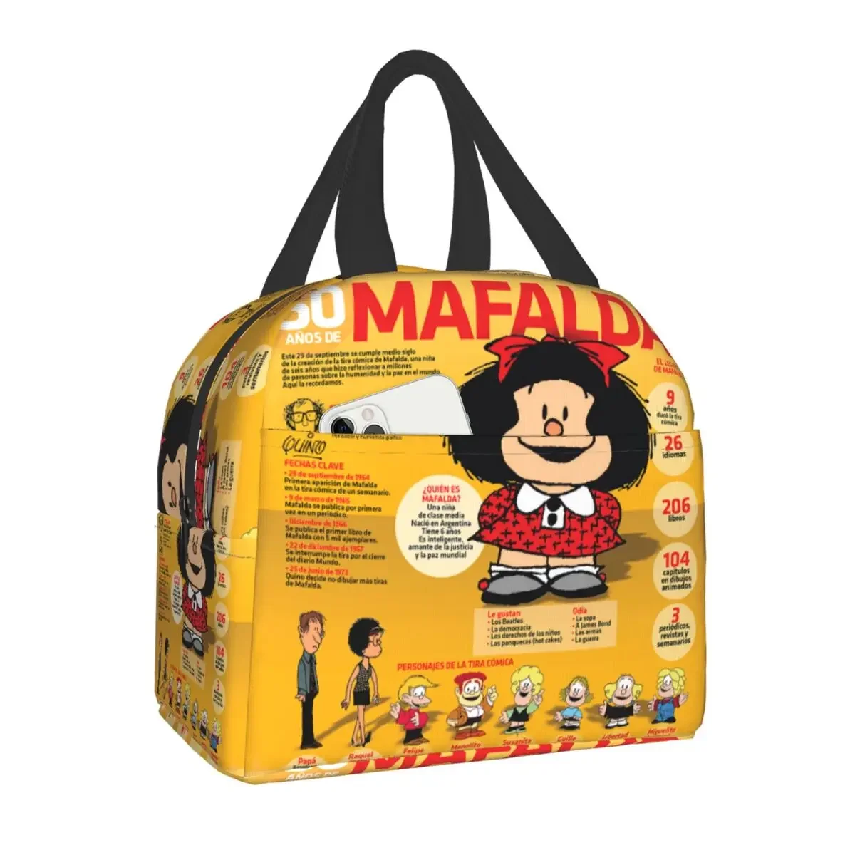 Kawaii Mafalda Anime Insulated Polyester Lunch Bag
