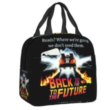 Anime Kawaii Back To The Future Printed Black Insulated Lunch Bag Anime Kawaii Back To The Future Printed Black Insulated Lunch Bag