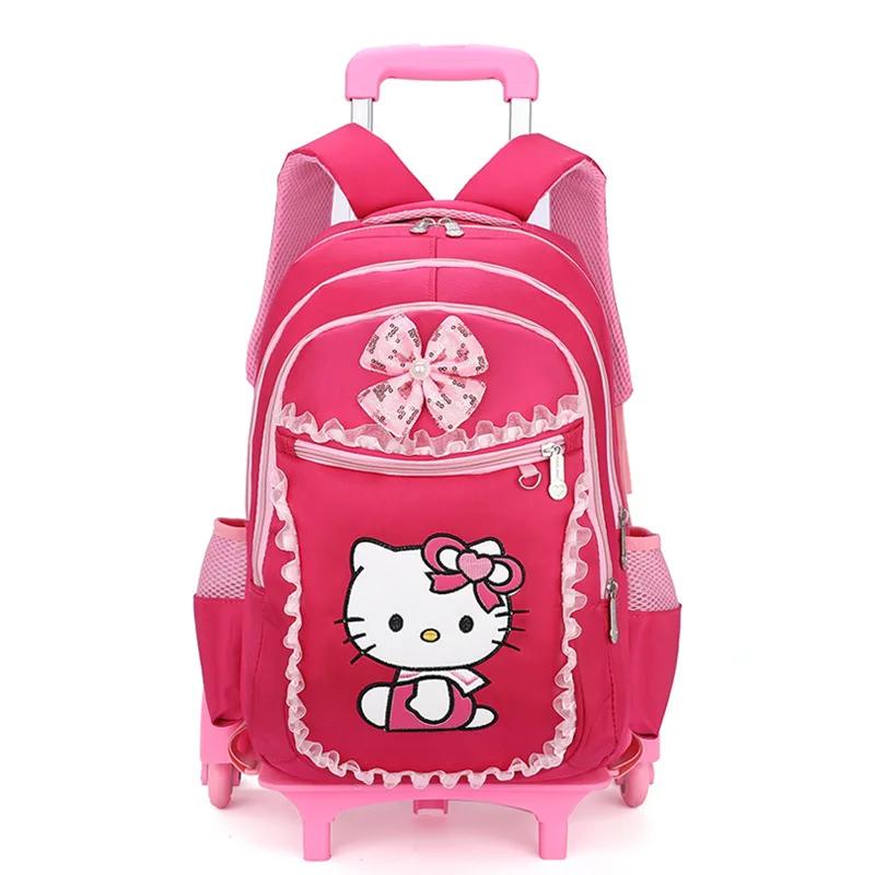 Anime Hello Kitty Kawaii Rolling Backpack 