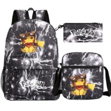 3Pcs Pokemon Pikachu Kawaii Waterproof Backpack 3Pcs Pokemon Pikachu Kawaii Waterproof Backpack