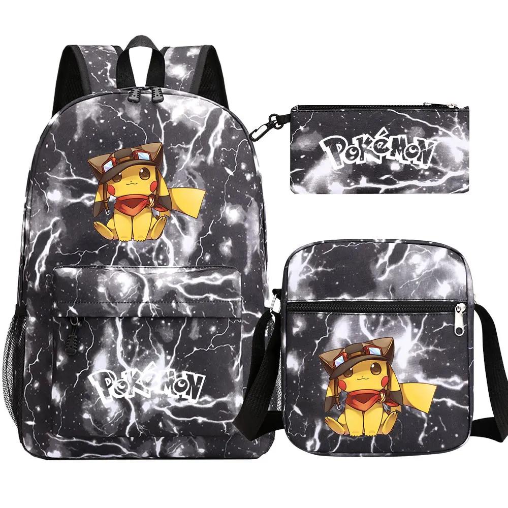 Kawaii 3Pcs Pokemon Pikachu Waterproof Backpack