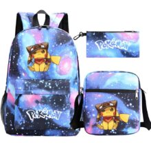3Pcs Pokemon Pikachu Kawaii Waterproof Backpack 3Pcs Pokemon Pikachu Kawaii Waterproof Backpack