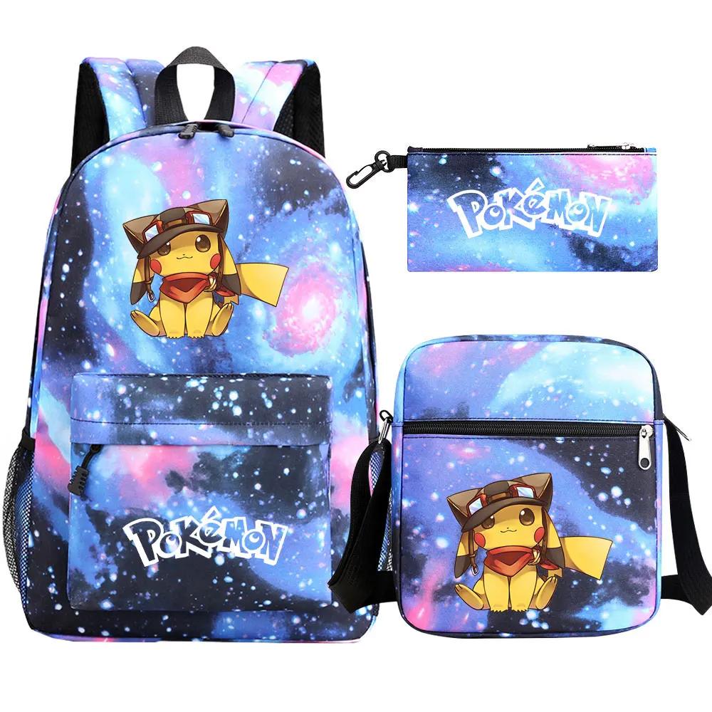 Kawaii 3Pcs Pokemon Pikachu Waterproof Backpack