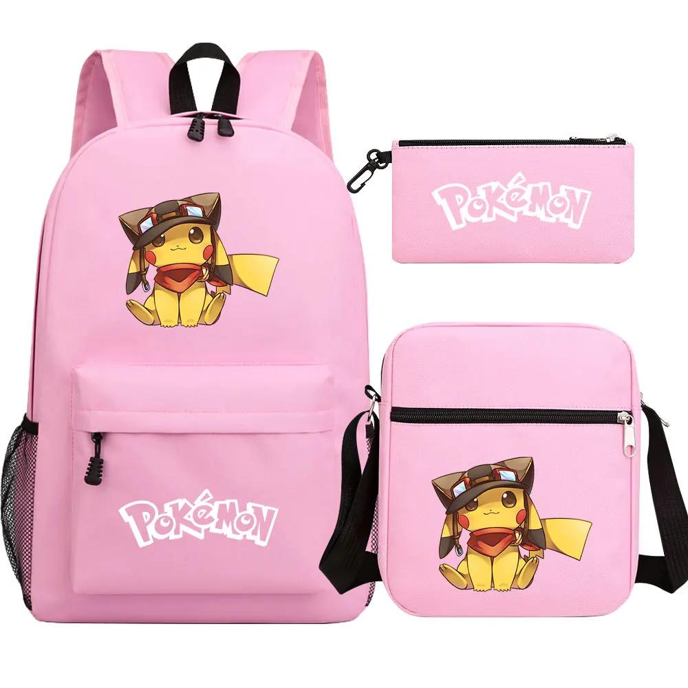 Kawaii 3Pcs Pokemon Pikachu Waterproof Backpack