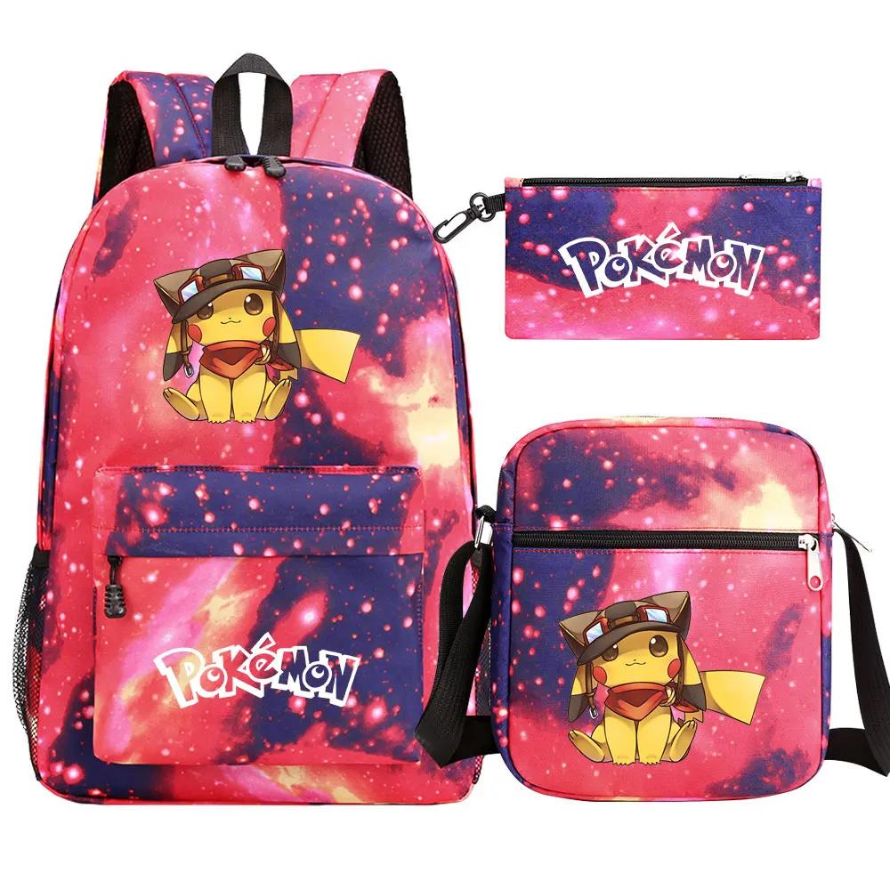 Kawaii 3Pcs Pokemon Pikachu Waterproof Backpack