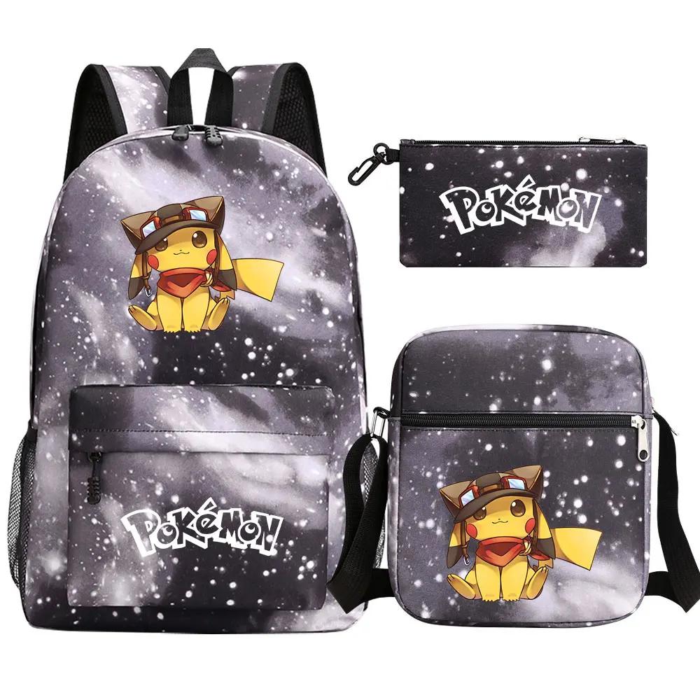 Kawaii 3Pcs Pokemon Pikachu Waterproof Backpack