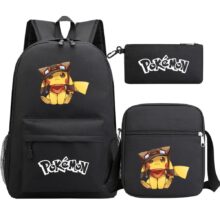 3Pcs Pokemon Pikachu Kawaii Waterproof Backpack 3Pcs Pokemon Pikachu Kawaii Waterproof Backpack
