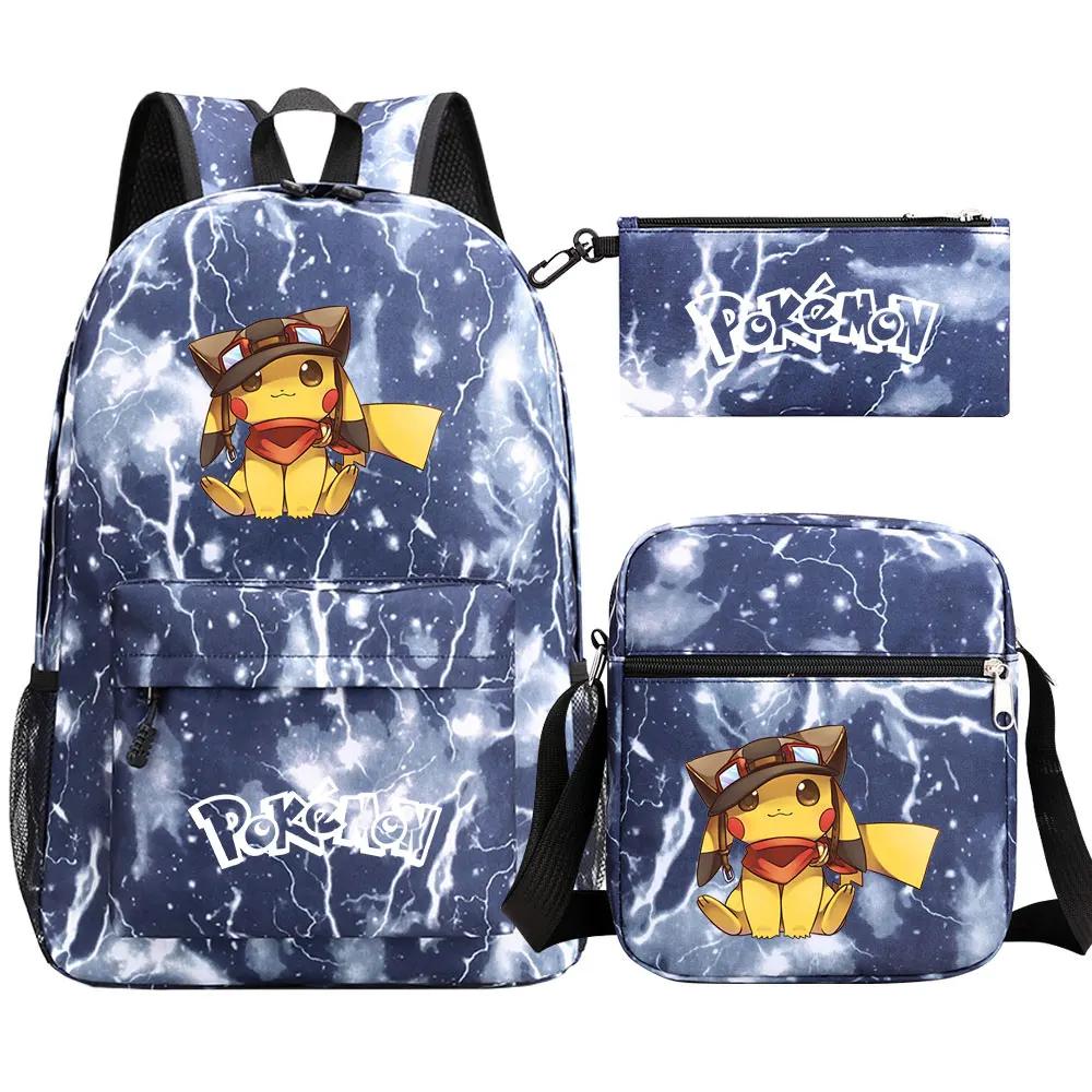 Kawaii 3Pcs Pokemon Pikachu Waterproof Backpack