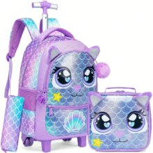 3PCS Rolling Backpack for Girls Backpacks with Wheels for Elementary Students 3 in 1 Carry on Luggage Bag Kids Travel Suitcase 3PCS Rolling Backpack for Girls Backpacks with Wheels for Elementary Students 3 in 1 Carry on Luggage Bag Kids Travel Suitcase