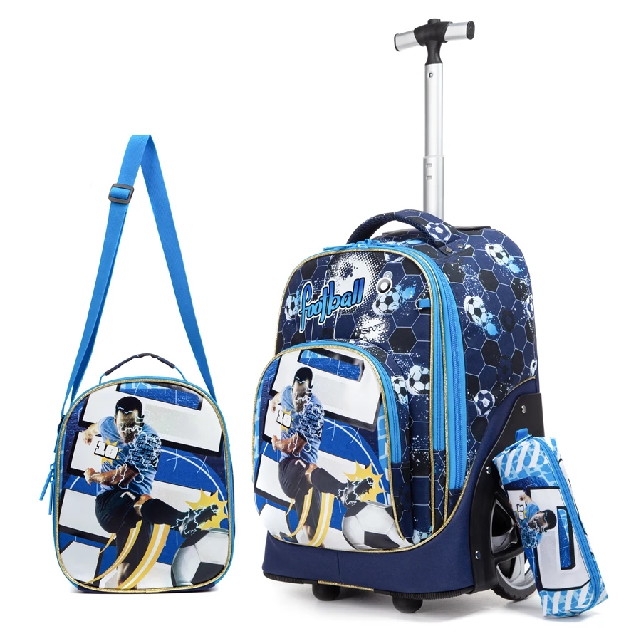 3Pcs Football Player Printed Kawaii Rolling Backpack 3Pcs Football Player Printed Kawaii Rolling Backpack