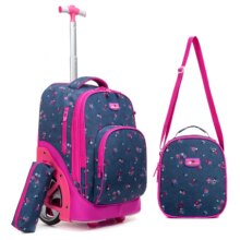 3Pcs Kawaii Flowers Pattern Rolling Backpack 3Pcs Kawaii Flowers Pattern Rolling Backpack