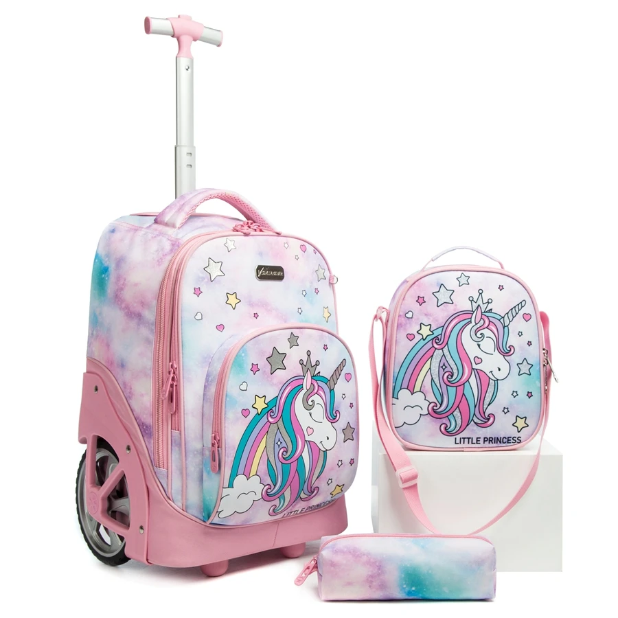 3Pcs Kawaii Unicorn Rolling Backpack