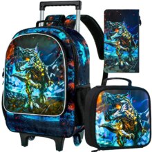 3PCS Rolling Backpack for Boys, Kids Dinosaur Bookbag with Roller Wheels, Suitcase School Bag Set for Toddler 3PCS Rolling Backpack for Boys, Kids Dinosaur Bookbag with Roller Wheels, Suitcase School Bag Set for Toddler