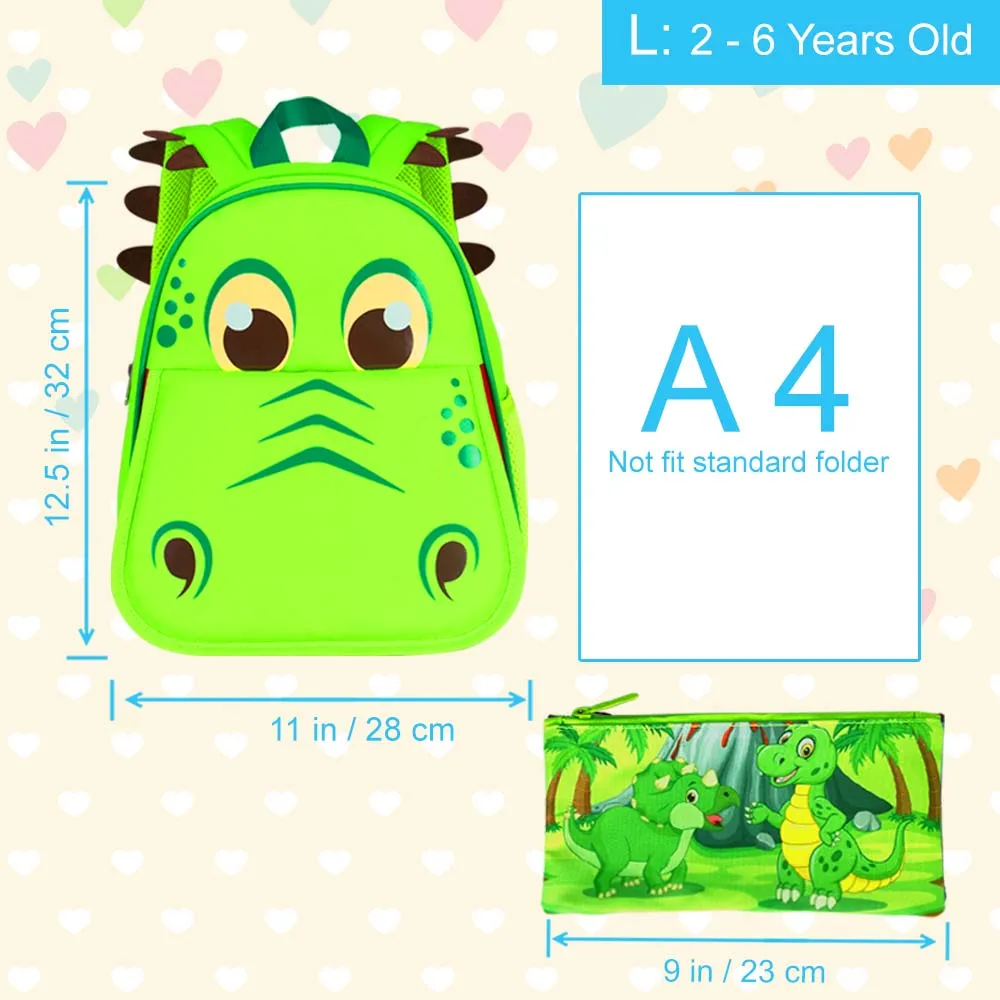 Kawaii Cartoon Dinosaur And Toddler Green Kindergarten School Bag With Pencil Case