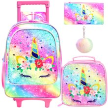 Rolling Backpack for Girls and Boys Kids Unicorn Dinosaur Bookbag with Roller Wheels Suitcase School Bag Set Rolling Backpack for Girls and Boys Kids Unicorn Dinosaur Bookbag with Roller Wheels Suitcase School Bag Set