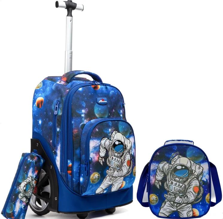3Pcs Space Astronaut Kawaii Rolling Backpack