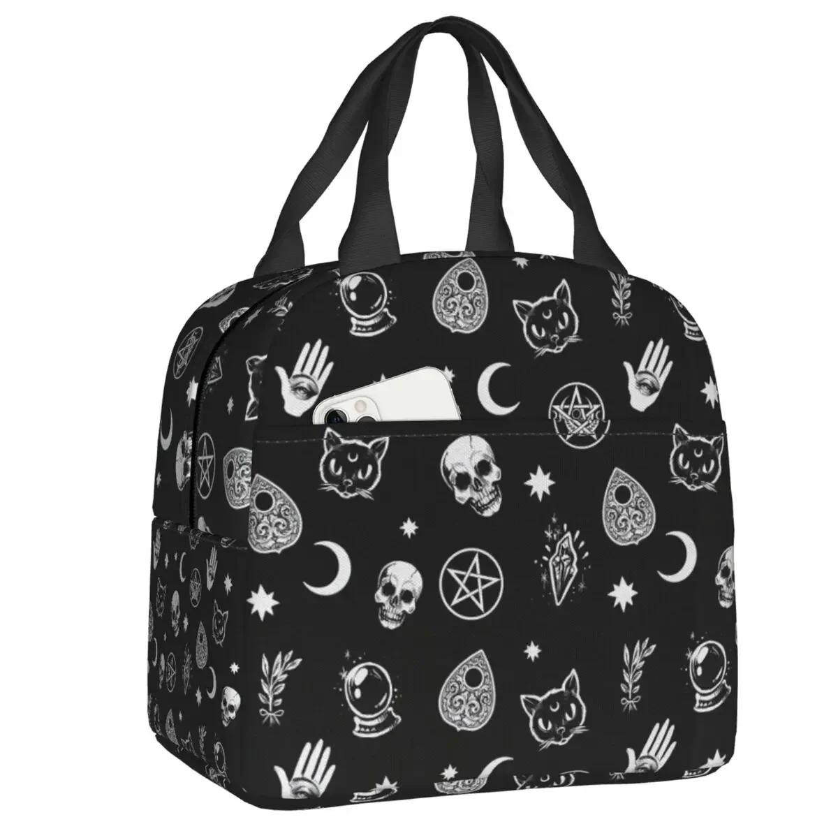 Kawaii Skull Cat Moon Gothic Witch Insulated Lunch Bag