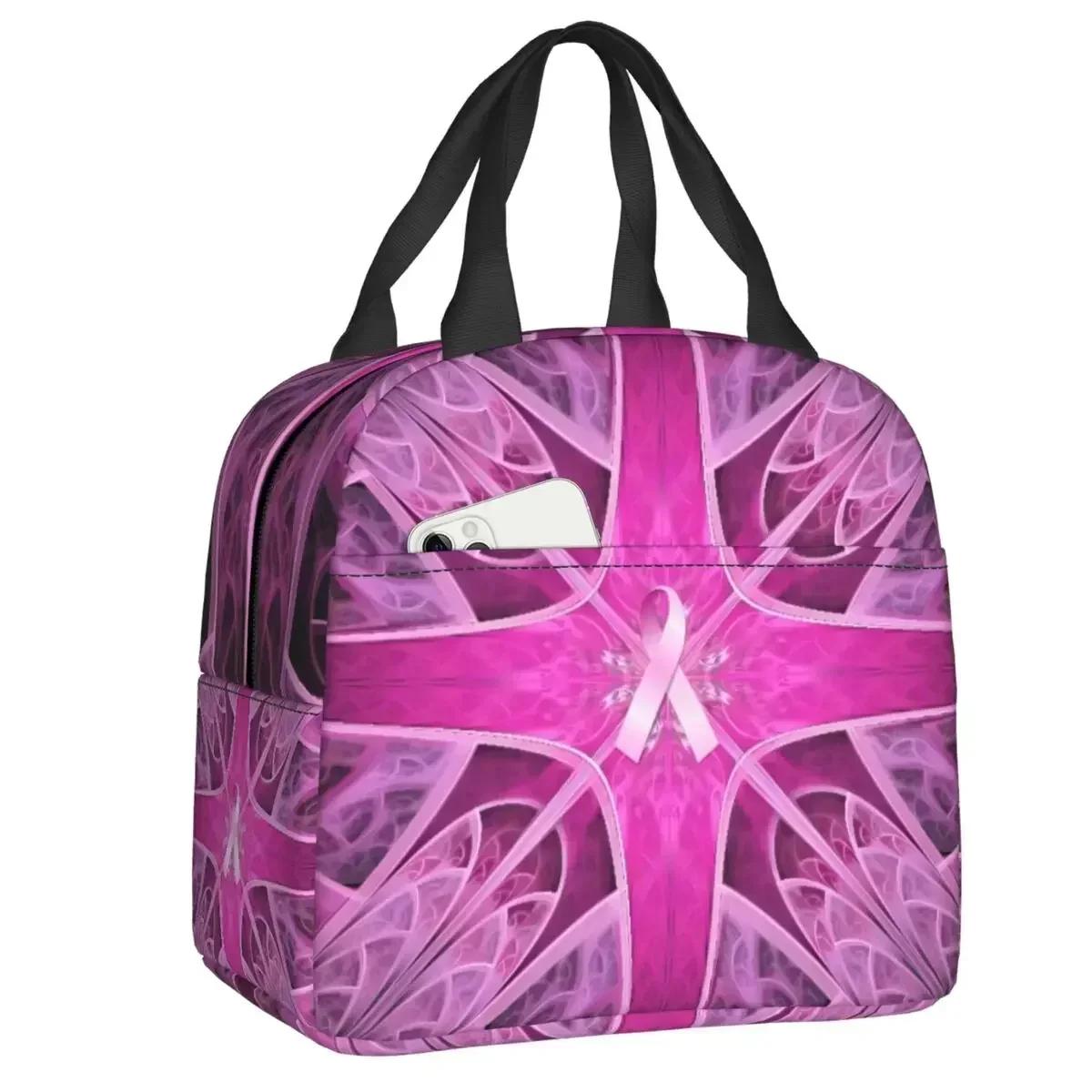 Kawaii Breast Cancer Awareness Ribbon Insulated Lunch Bag