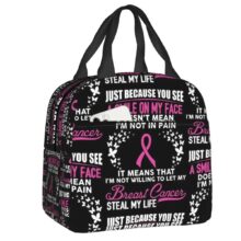 Kawaii Breast Cancer Awareness Ribbon Printed Black Lunch Bag Kawaii Breast Cancer Awareness Ribbon Printed Black Lunch Bag