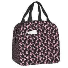 Kawaii Breast Cancer Awareness Ribbon Pattern Insulated Lunch Bag Kawaii Breast Cancer Awareness Ribbon Pattern Insulated Lunch Bag