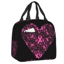 Kawaii Breast Cancer Awareness Ribbon Heart Black Lunch Bag Kawaii Breast Cancer Awareness Ribbon Heart Black Lunch Bag