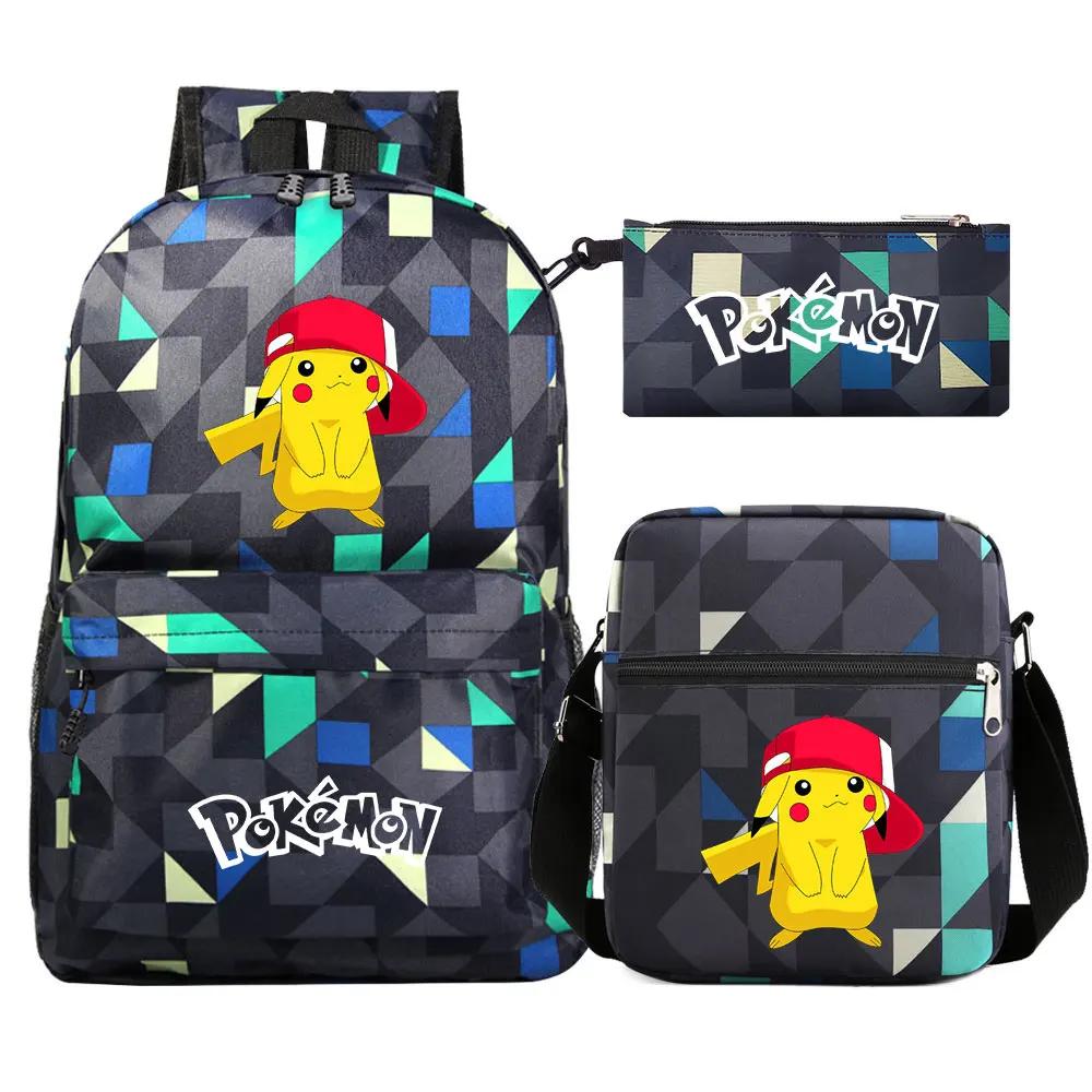 3Pcs Pokemon Pikachu Kawaii Waterproof Backpack