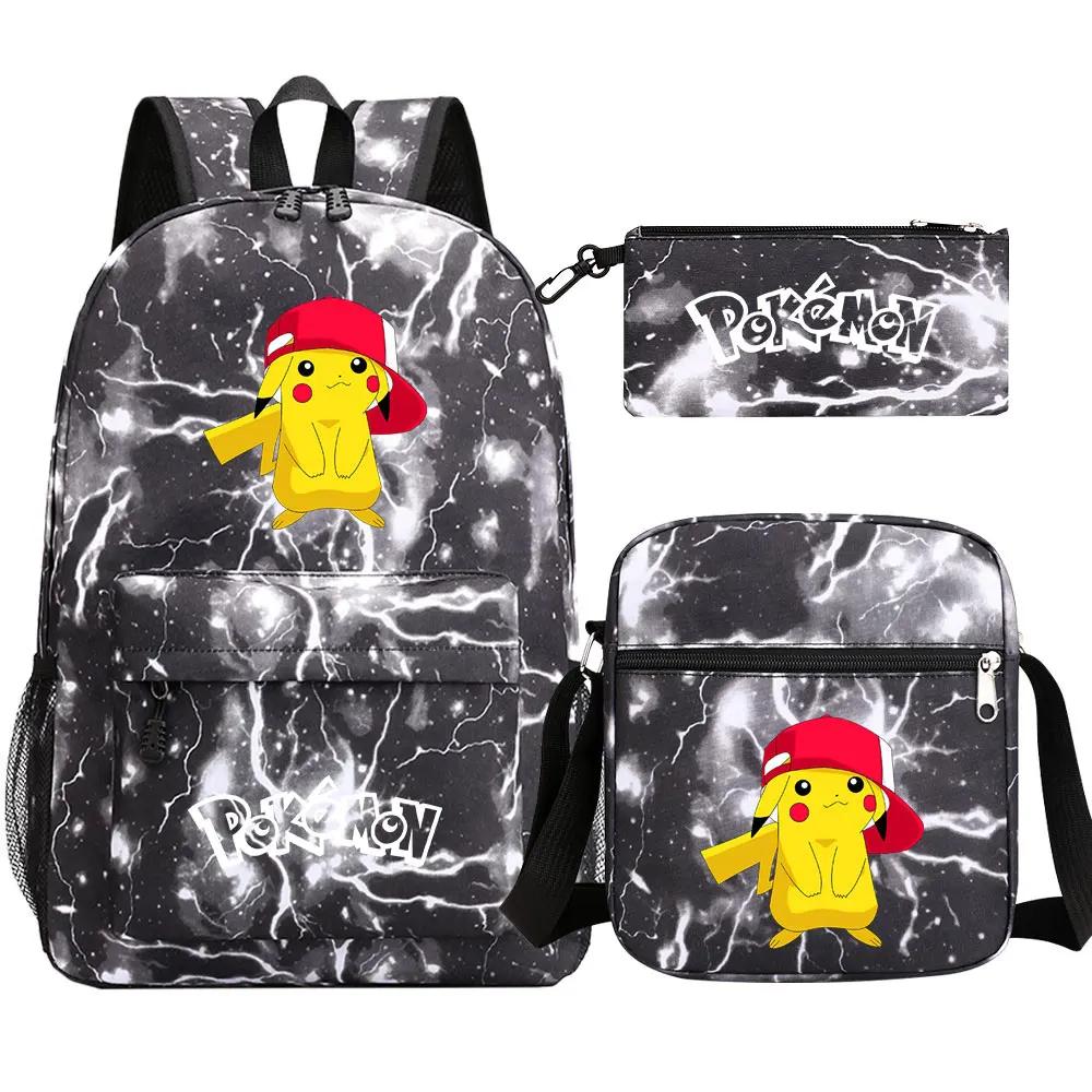 3Pcs Pokemon Pikachu Kawaii Waterproof Backpack