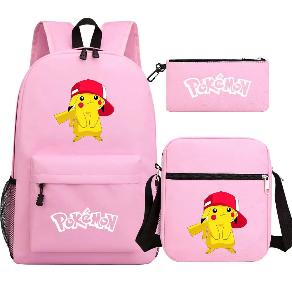 3Pcs Pokemon Pikachu Kawaii Waterproof Backpack