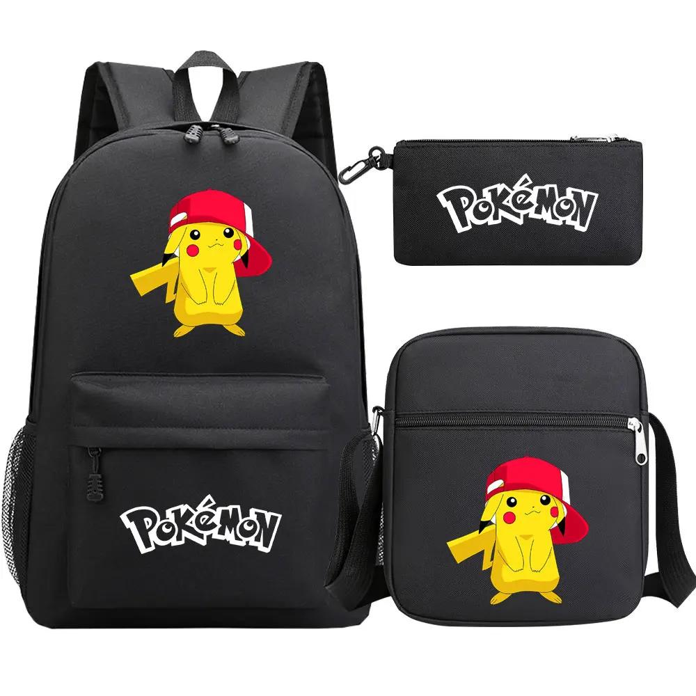 3Pcs Pokemon Pikachu Kawaii Waterproof Backpack