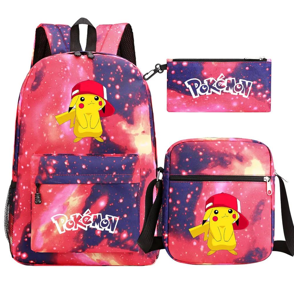 3Pcs Pokemon Pikachu Kawaii Waterproof Backpack