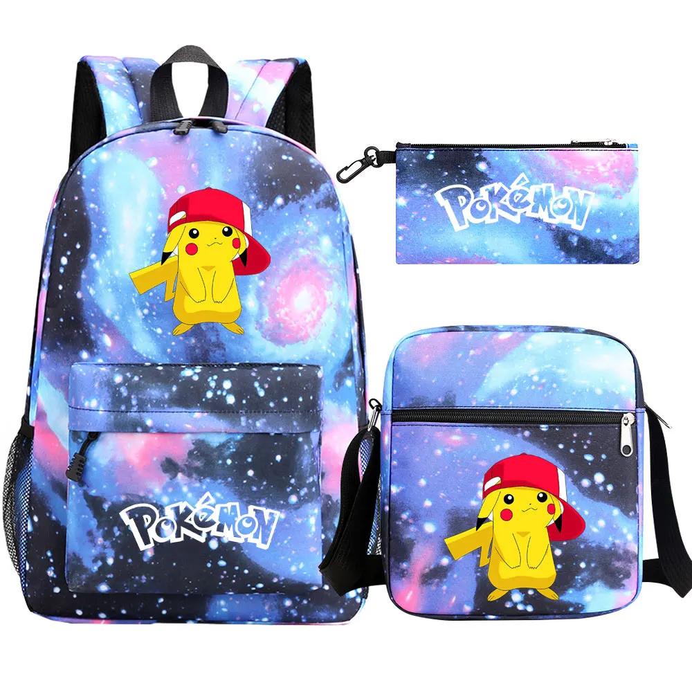 3Pcs Pokemon Pikachu Kawaii Waterproof Backpack