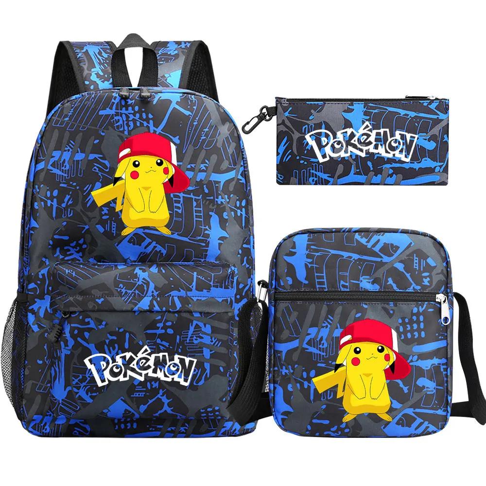 3Pcs Pokemon Pikachu Kawaii Waterproof Backpack